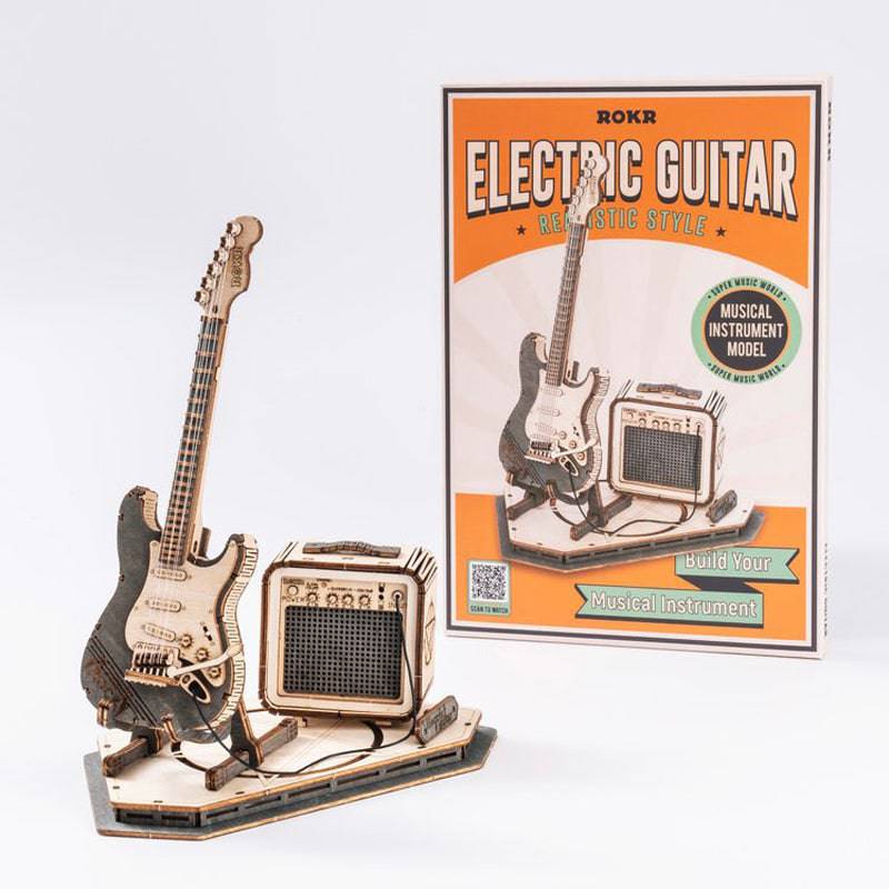 Robotime Rokr Electric Guitar Model Gift For Kids Assembly Creative Toys Building Block Set 3D Wooden Puzzle TG605K