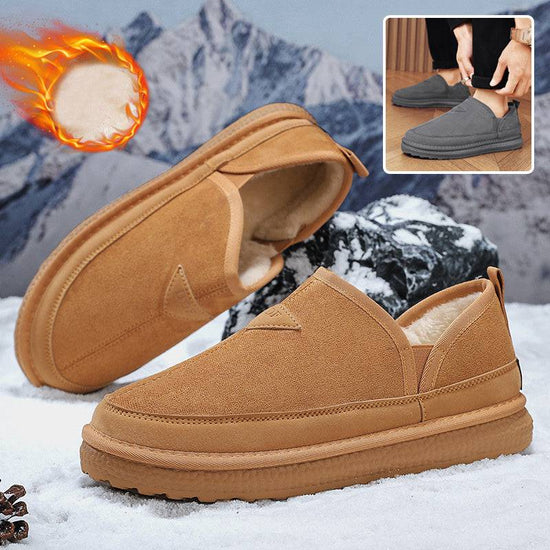 V-cut Fleece Snow Boots Winter Warm Round-toed Suede Ankle Boot Fashion Simple Non-slip Flat Cotton Shoes For Men - YLORESHOP