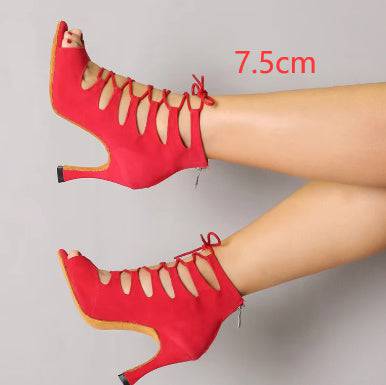 Black And Red Medium High Heels Soft Sole Modern Dance - YLORESHOP