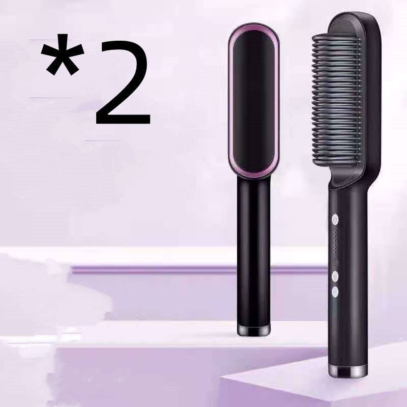 New 2 In 1 Hair Straightener Hot Comb Negative Ion Curling Tong Dual-purpose Electric Hair Brush - YLORESHOP