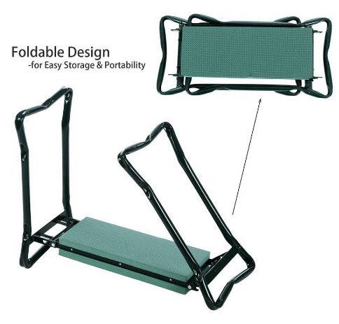 Foldable Outdoor Lawn Bench Chair With Tool Pouch Garden Rest 