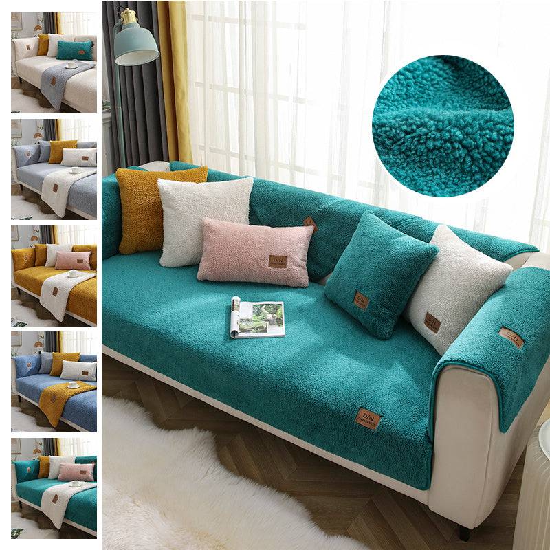 Modern Solid Color Winter Lamb Wool Sofa Towel Thicken Plush Soft And Smooth Sofa Covers For Living Room Anti-slip Couch Cover - YLORESHOP