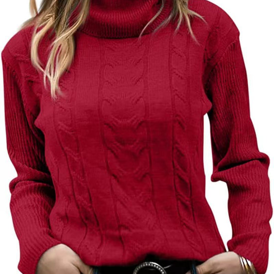 Solid Color Turtleneck Sweater Retro Long Sleeve Sweater - YLORESHOP