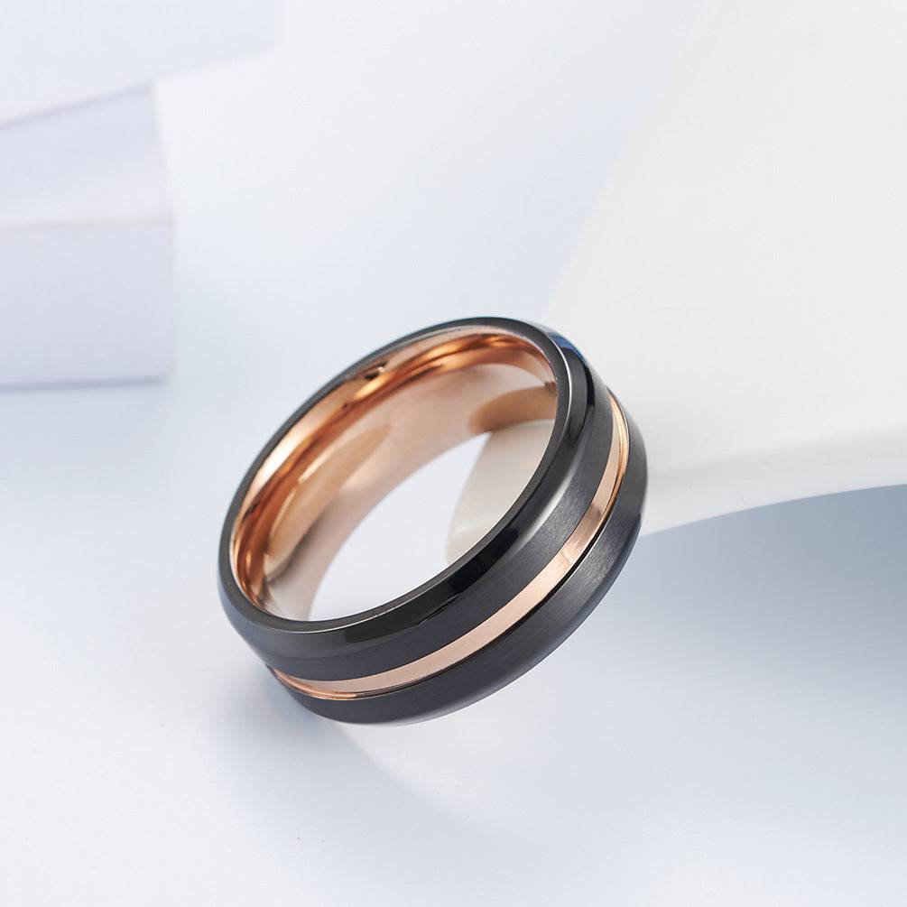 Black Rose Gold Two-color Titanium Steel Ring Surface Brushed Matte Ring - YLORESHOP