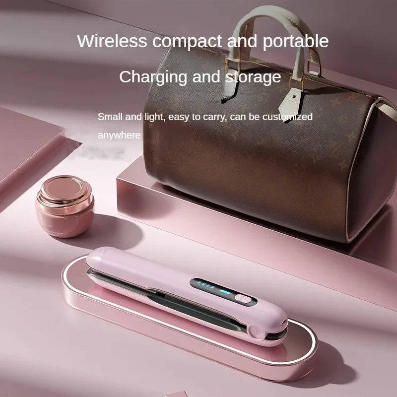 Wireless Hair Straightener Flat Iron Mini 2 IN 1 Roller USB 5000mAh Max 200 Degree Portable Cordless Curler 4 Levels Dry And Wet Uses - YLORESHOP