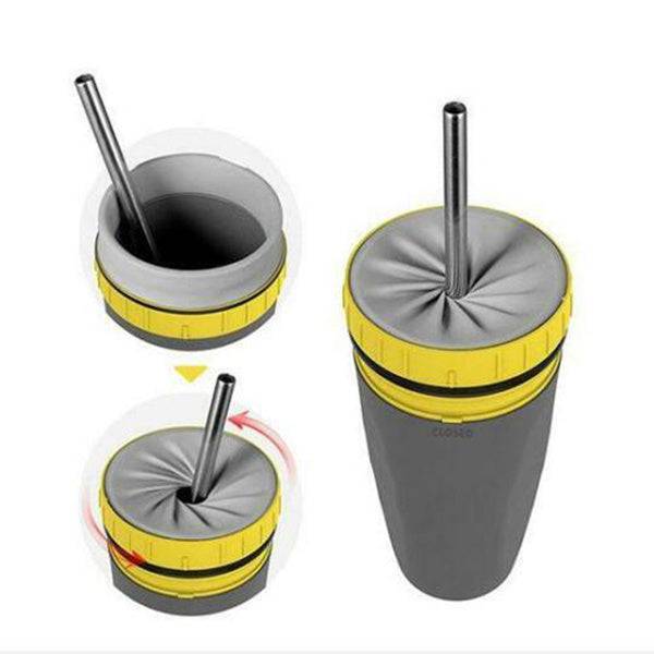 No Cover Twist Cup Travel Portable Cup Double Insulation Tumbler Straw Sippy Water Bottles Portable For Children Adults - YLORESHOP