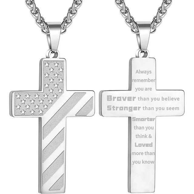 Amazon Hot American Flag Cross Necklace Pendant Men's Stainless Steel Necklace - YLORESHOP