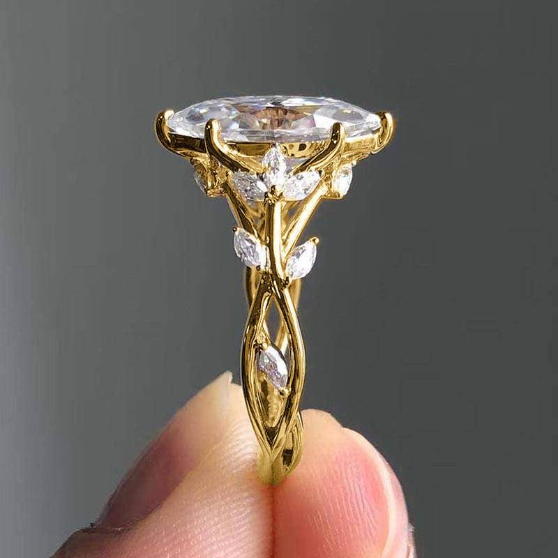 Zircon Ring Female Court Leaf Vine Design - YLORESHOP