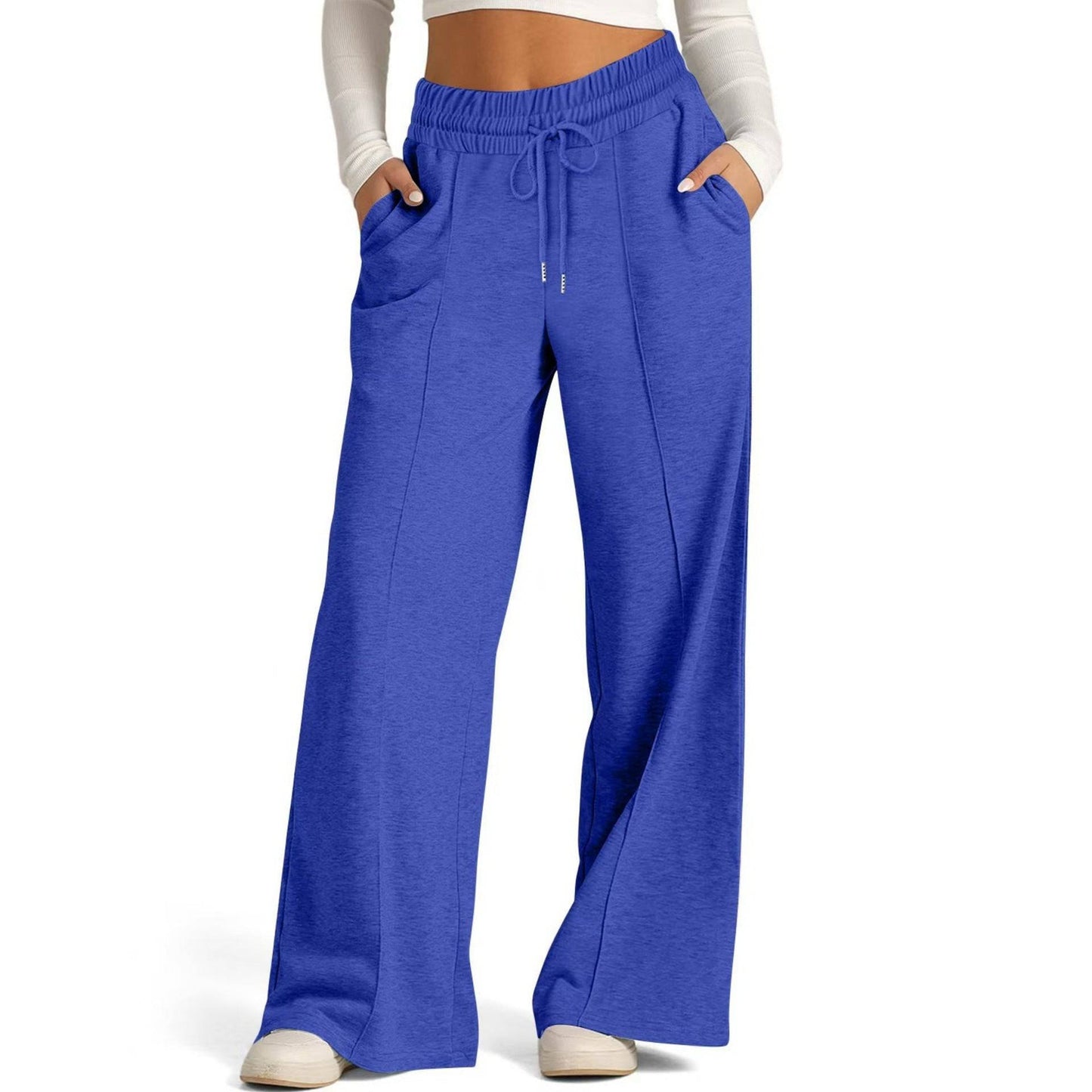 Pantaloni sportivi da donna in vita elastica con coulisse, casual, in tinta unita, a gamba larga