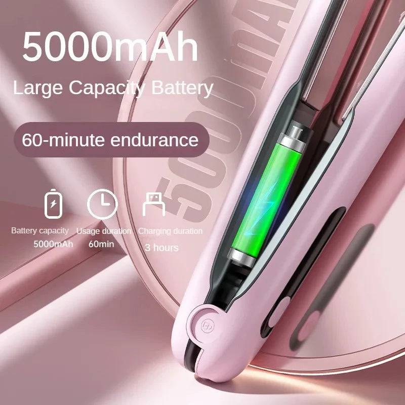 Wireless Hair Straightener Flat Iron Mini 2 IN 1 Roller USB 5000mAh Max 200 Degree Portable Cordless Curler 4 Levels Dry And Wet Uses - YLORESHOP