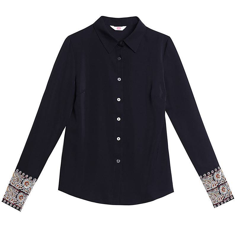 Spring And Autumn Lapel Long Sleeve White Shirt Women's Design Chinese Style Embroidery Chiffon Top