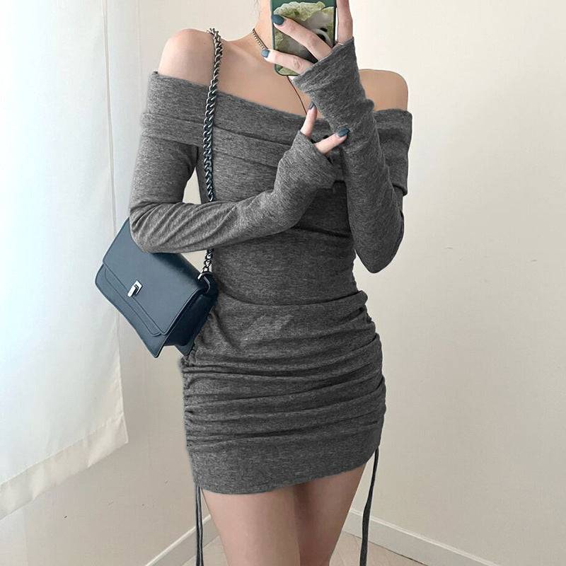 Hot Girl Wants To Close The Waist Knitted Long-sleeved Dress - YLORESHOP