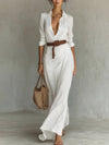 Fashionable and elegant long sleeve button down lapel belted irregular maxi dress. - YLORESHOP