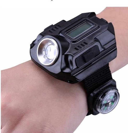 Torcia per orologio a LED torcia portatile luce USB ricarica 4 modalità luce torcia tattica display del tempo con bussola