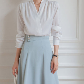 Elegant V-neck Satin Shirt Women's Commuter Formal Wear - YLORESHOP