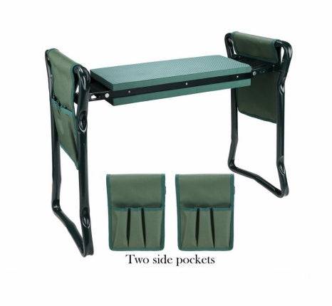 Foldable Outdoor Lawn Bench Chair With Tool Pouch Garden Rest 