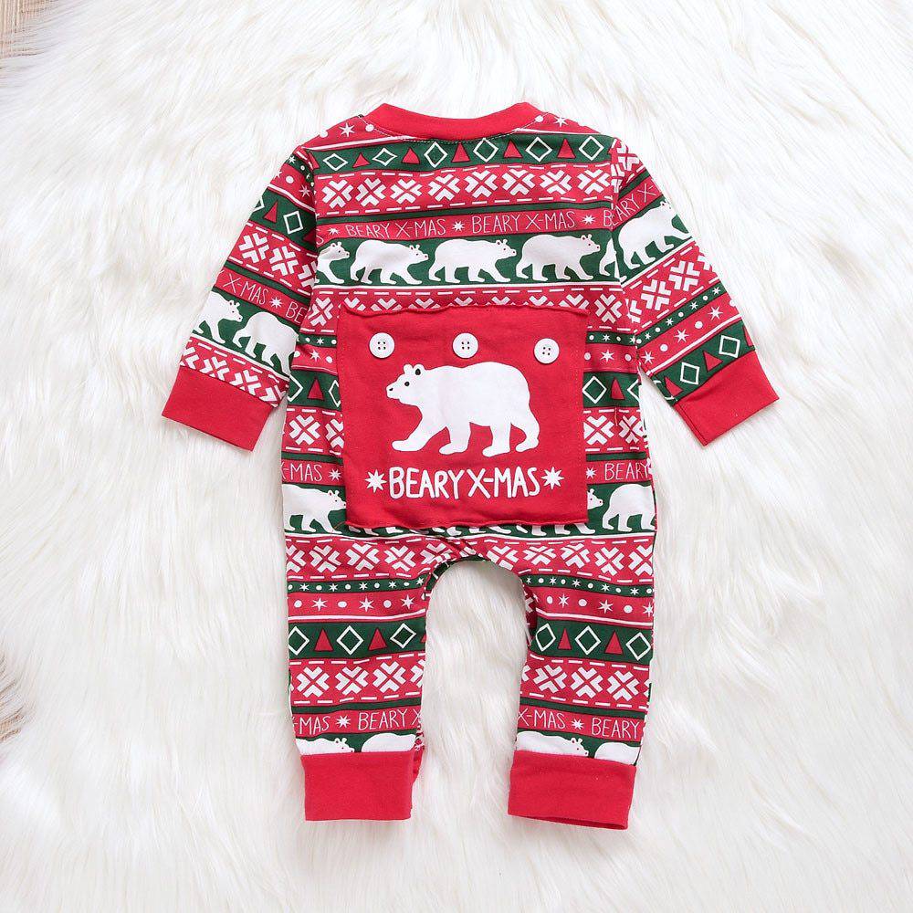 Infant Baby Boys Girls Christmas Santa XMAS Letter Plaid Romper Jumpsuit Outfits baby clothes winter clothe - YLORESHOP