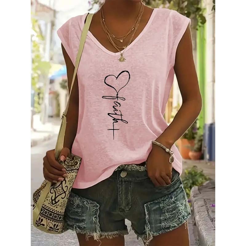 Women's Casual V-Neck Short Sleeve T-Shirt Geometric Print Summer Top - YLORESHOP