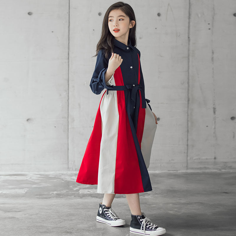 Korean Version Of The Big Kids Girls Multi-color Stitching Fashion A-line Skirt - YLORESHOP