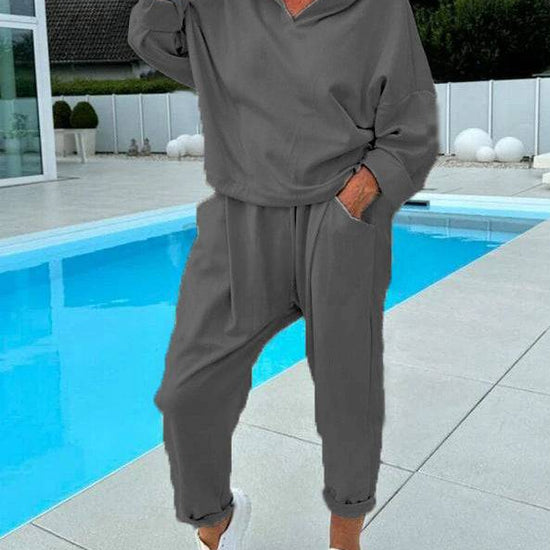 Women's Solid Color Hooded Sweatshirt Two-piece Set - YLORESHOP