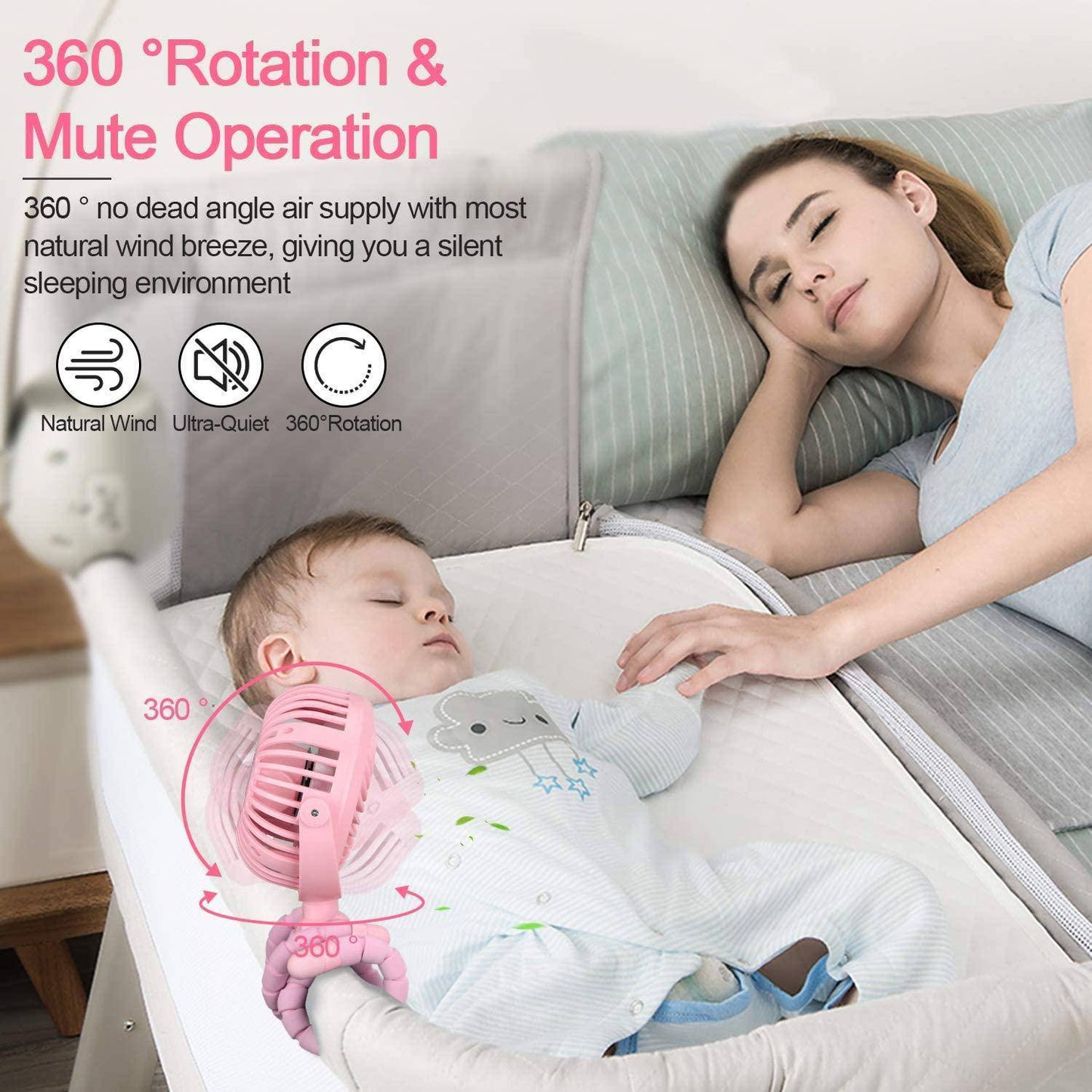 Stroller Fan Personal Portable Desk Handheld Baby Bed Car Seat Fan USB Rechargeable Fan Mini Stroller Accessories