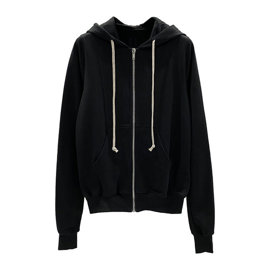 Classic Black Zip-up Hooded Long Sleeve Sweatshirt For Men - YLORESHOP