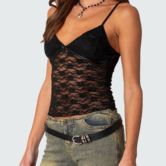 Women's Short Lace Spaghetti-strap Camisole Top - YLORESHOP