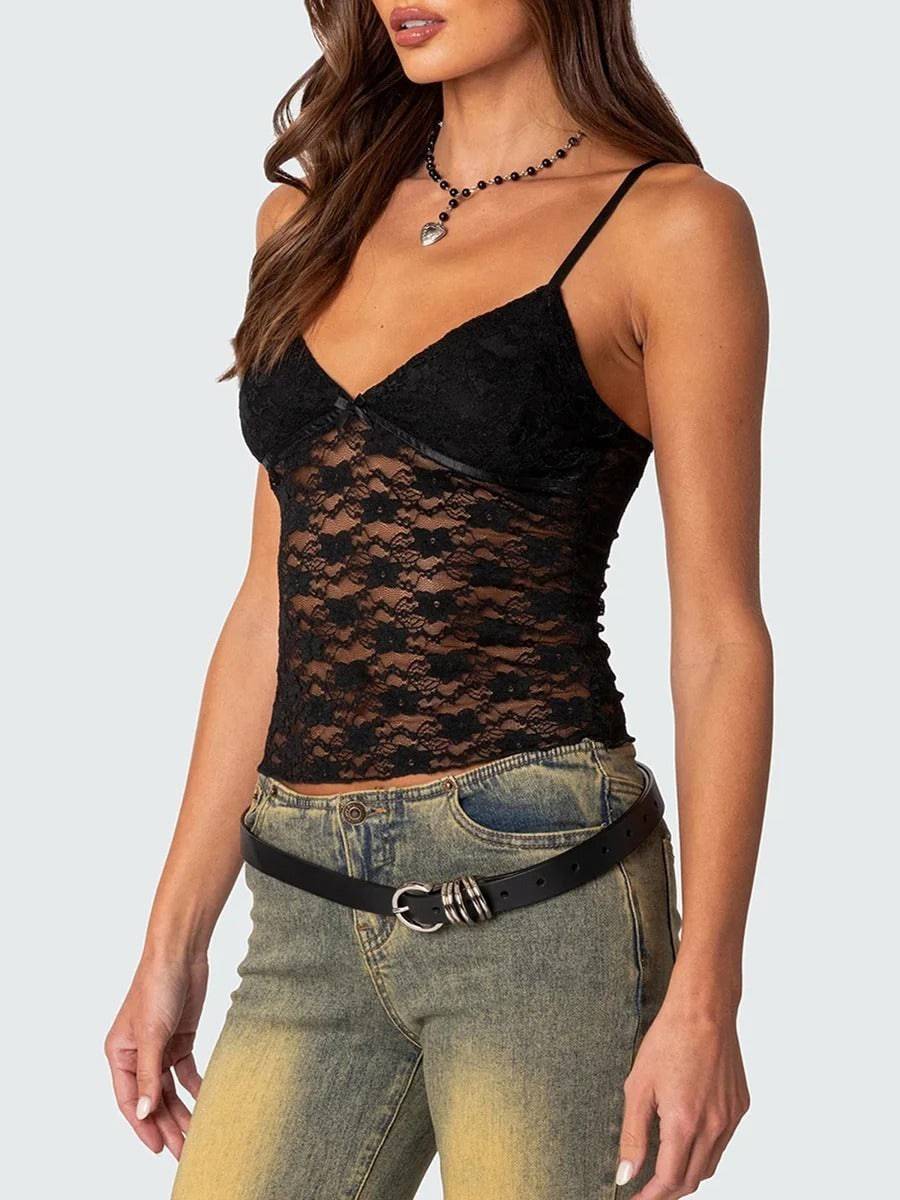 Women's Short Lace Spaghetti-strap Camisole Top - YLORESHOP