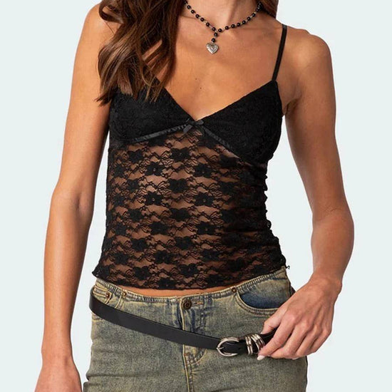 Women's Short Lace Spaghetti-strap Camisole Top - YLORESHOP