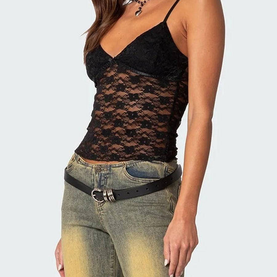 Women's Short Lace Spaghetti-strap Camisole Top - YLORESHOP