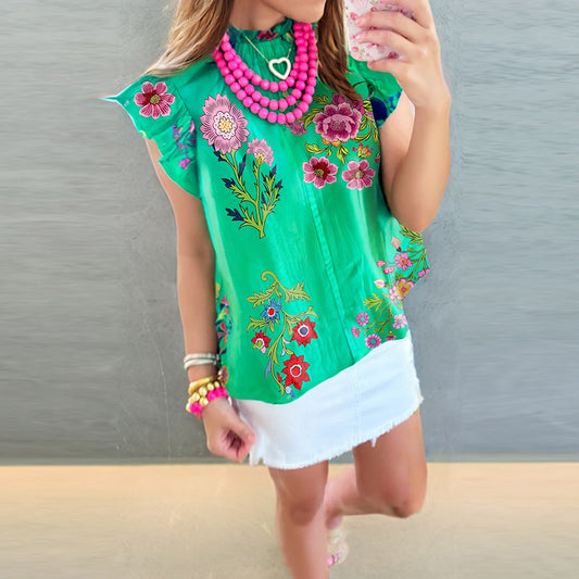 Women's Pullover Ruffled Loose Printed Shirt - YLORESHOP