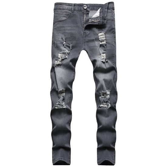 New Men's Ripped Matte White Slim-fit Denim Trousers Fashion - YLORESHOP