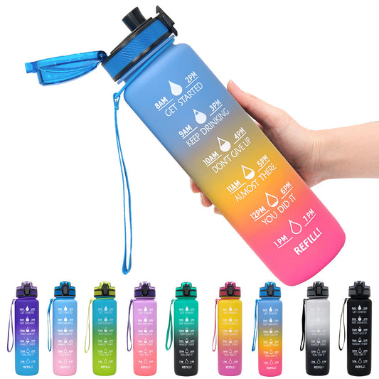 1L Tritan Water Bottle With Time Marker Bounce Cover Motivational Water Bottle Cycling Leakproof Cup For Sports Fitness Bottles - YLORESHOP