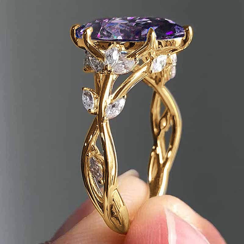 Zircon Ring Female Court Leaf Vine Design - YLORESHOP