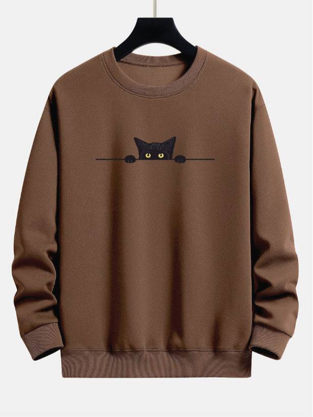 Maglione girocollo con simpatico gatto con stampa creativa di gatti