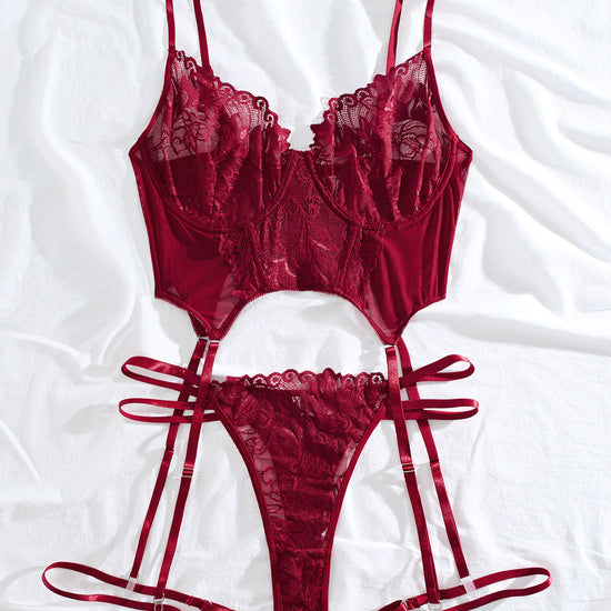 Plus Size Fat Woman Underwear Lace See-through Bra T-back Two-piece Suit - YLORESHOP