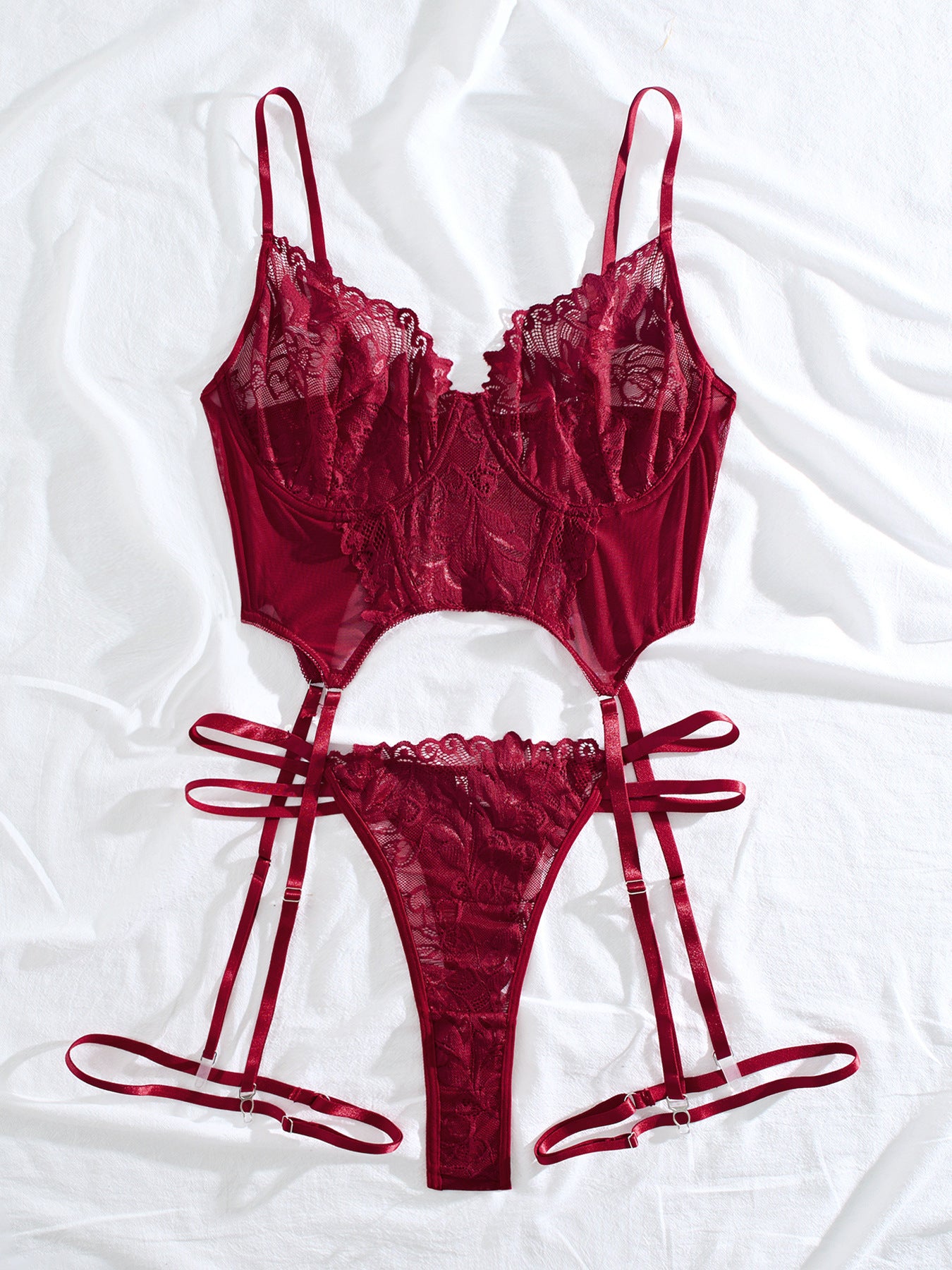 Plus Size Fat Woman Underwear Lace See-through Bra T-back Two-piece Suit - YLORESHOP