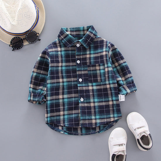 Plaid shirts for boys and girls with wide lapels and long sleeves - YLORESHOP