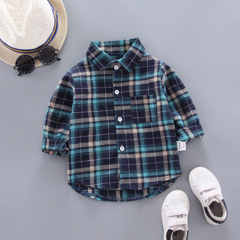 Plaid shirts for boys and girls with wide lapels and long sleeves - YLORESHOP