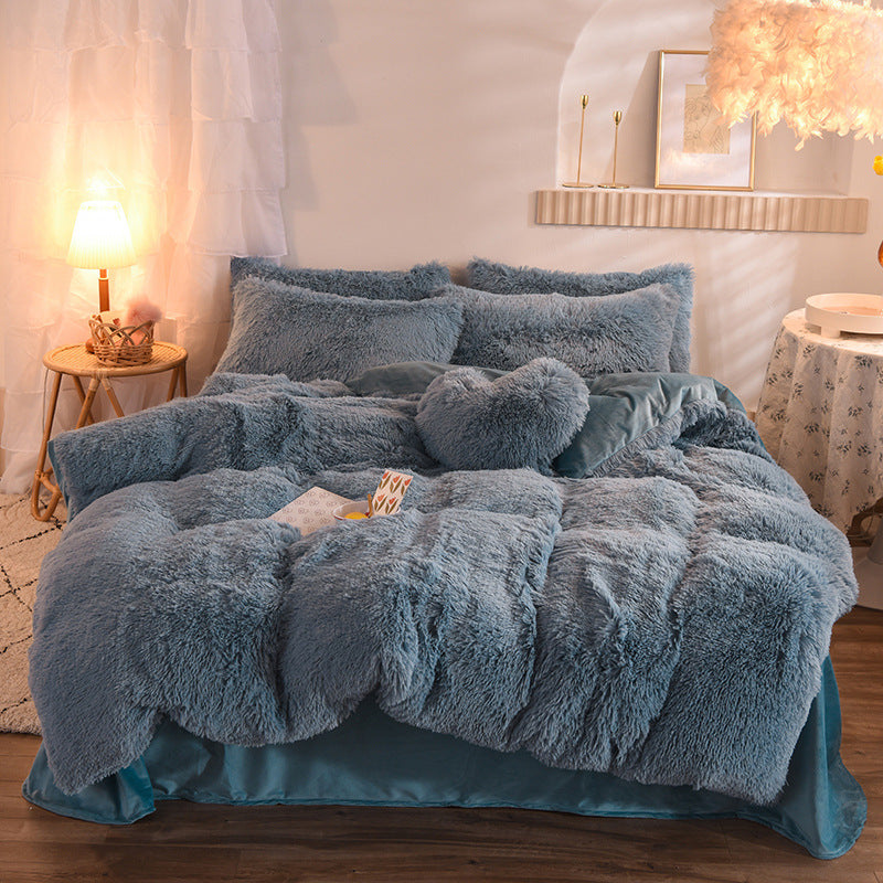 Luxury Thick Fleece Duvet Cover Queen King Winter Warm Bed Quilt Cover Pillowcase Fluffy Plush Shaggy Bedclothes Bedding Set Winter Body Keep Warm - YLORESHOP