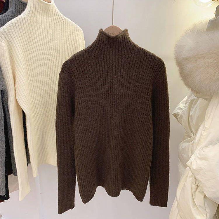 Half Collar Thickened All-matching Solid Color Bottoming Sweater - YLORESHOP