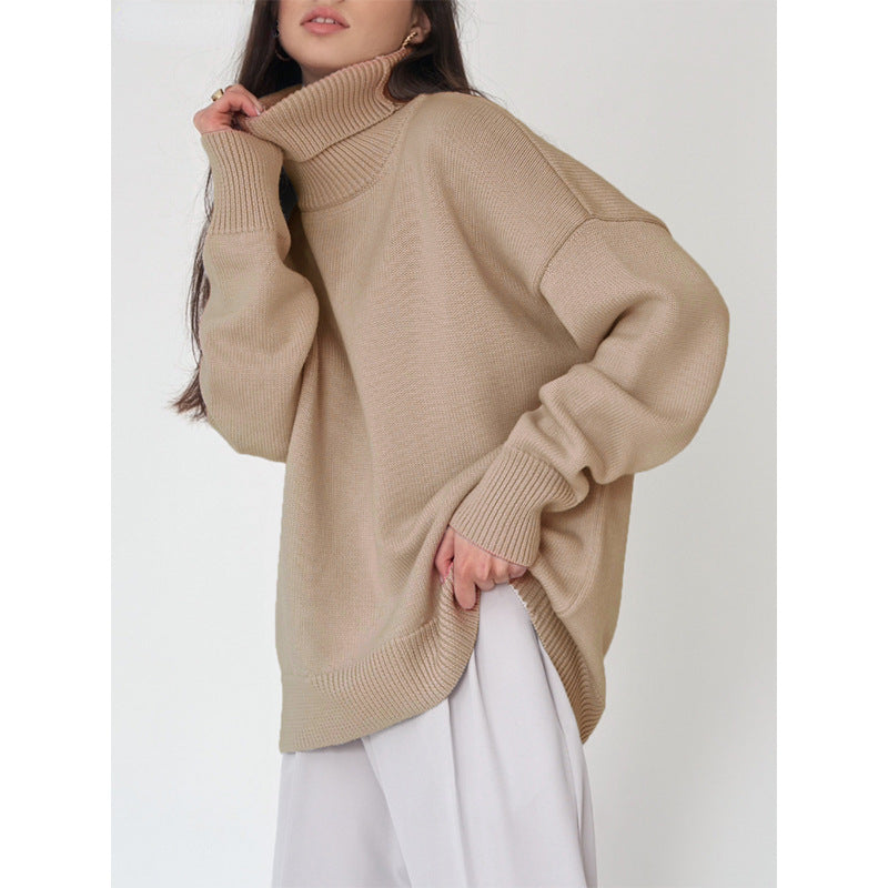 Solid Color Turtleneck Comfortable Loose Pullover Women's Sweater - YLORESHOP