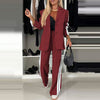 Women's casual suit with single-breasted jacket and straight-leg striped trousers - YLORESHOP