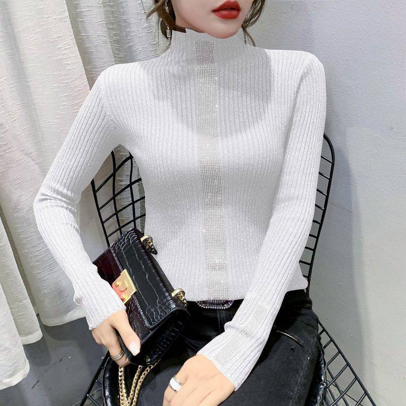 Slim Fitting Diamond Studded Versatile Top With Trendy Long Sleeves - YLORESHOP