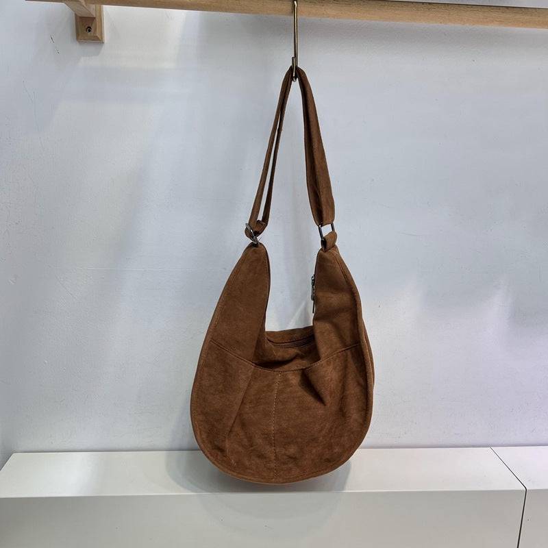 Borsa a tracolla retrò a tracolla di grande capacità in velluto di pelle di daino per donna