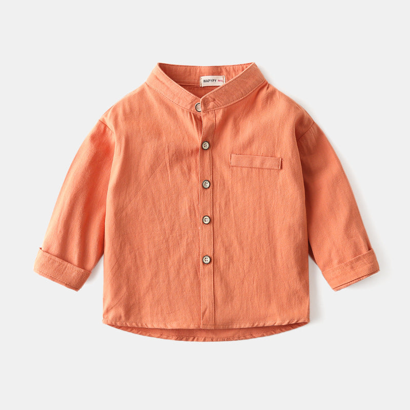 Boys stand collar solid color shirt - YLORESHOP