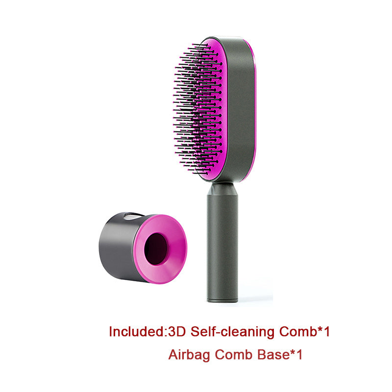 Self Cleaning Hair Brush For Women One-key Cleaning Hair Loss Airbag Massage Scalp Comb Anti-Static Hairbrush - YLORESHOP