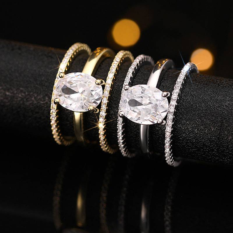 Four-claw Inlaid Ring Three Ring Set Oval Female - YLORESHOP