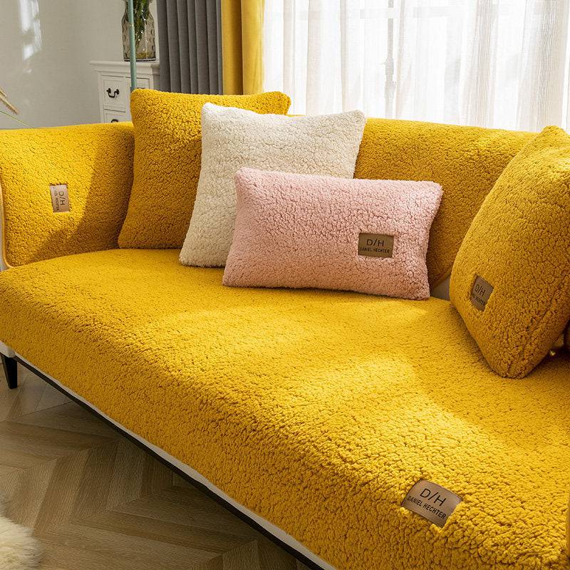 Modern Solid Color Winter Lamb Wool Sofa Towel Thicken Plush Soft And Smooth Sofa Covers For Living Room Anti-slip Couch Cover - YLORESHOP