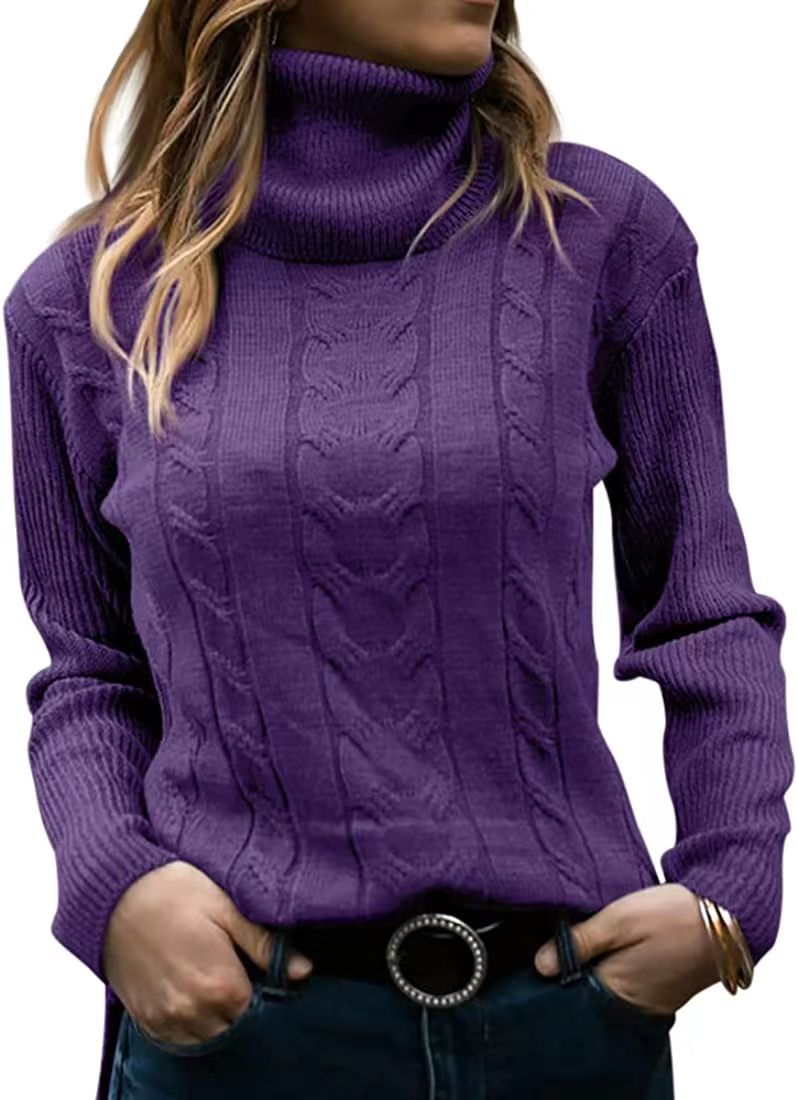 Solid Color Turtleneck Sweater Retro Long Sleeve Sweater - YLORESHOP